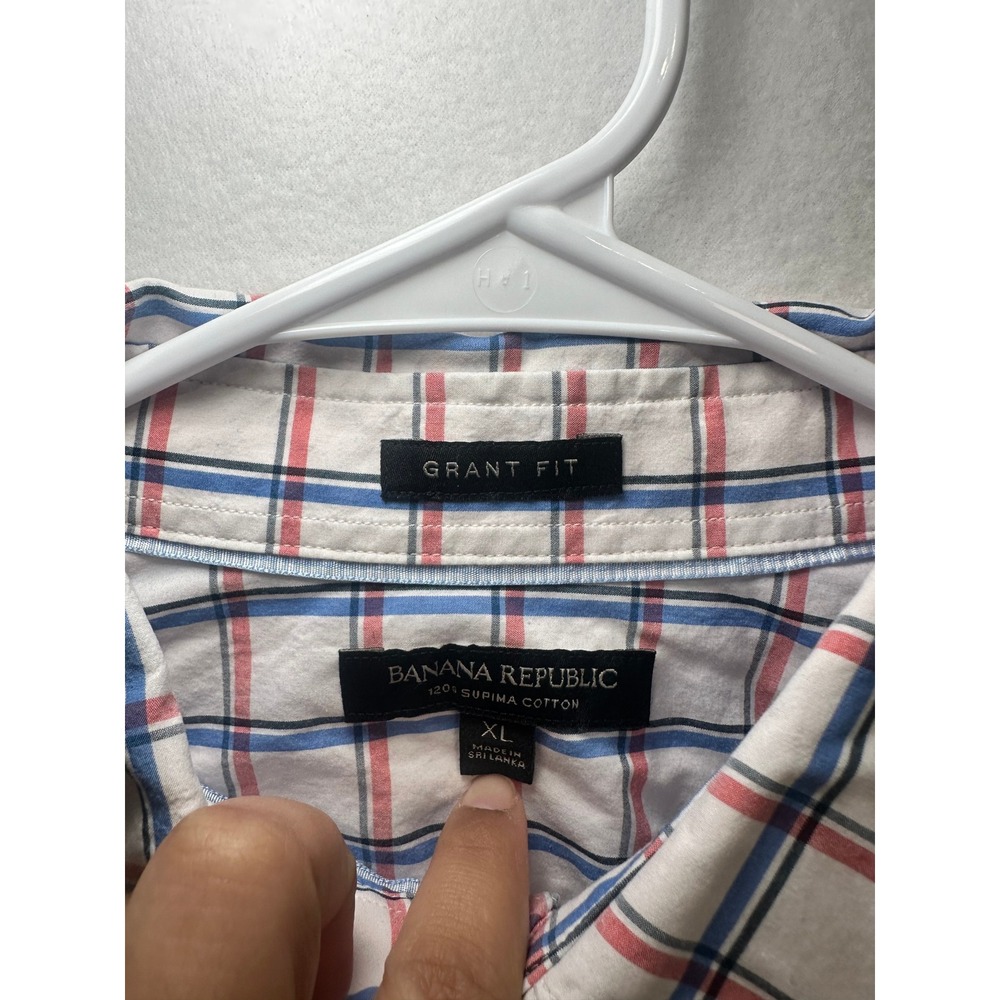 Banana Republic Mens XL Supima Cotton Plaid Button Down Shirt White Red - Picture 5 of 9